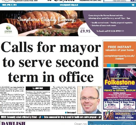 TEIGNMOUTH: Petition launched calling for mayor to be given a second term.