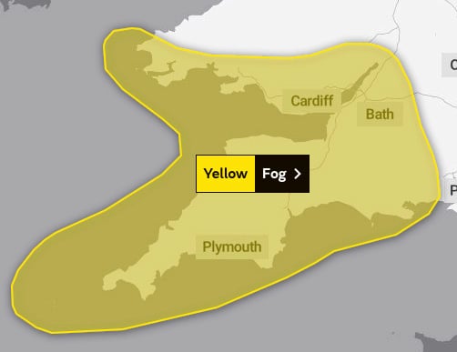The area covered by today's Yellow Warning of fog.
Map: issued by the Met Office (March 2, 2022)