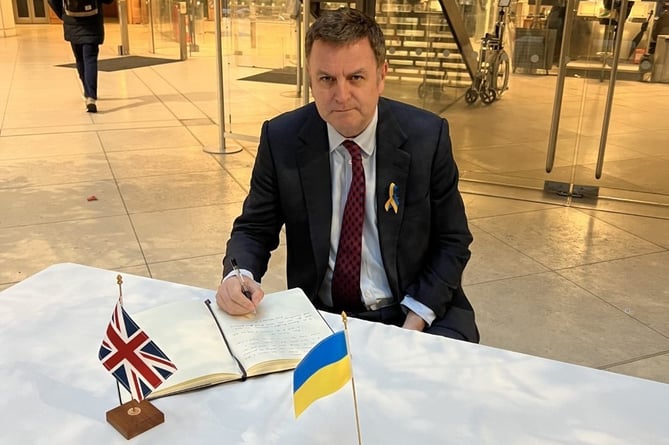 MP Mel Stride signs the Book of Solidarity, Ukraine.
Picture: Mel Stride's office March 2022