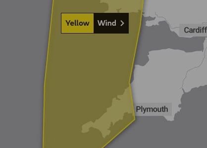 Yellow Warning of strong winds from Met Office overnight on March 12.
Image: Met Office