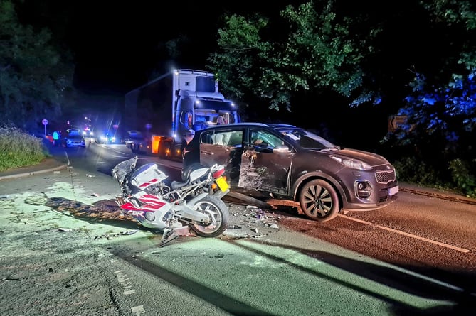 The scene of last night’s road traffic collision.  Photo: Buckfastleigh Fire Station