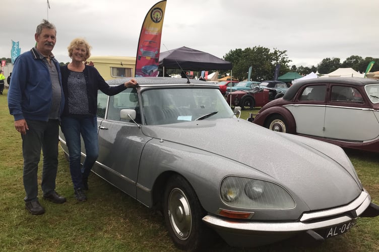 Cees and Reny Berkven with their classic Citroen DS on the Crash Box and Classic Car Club stand at the Devon County Show