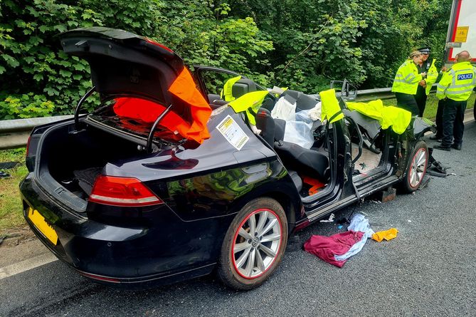 The car involved in the collision on the A38 near Ivybridge yesterday. ©Buckfastleigh Fire Station 