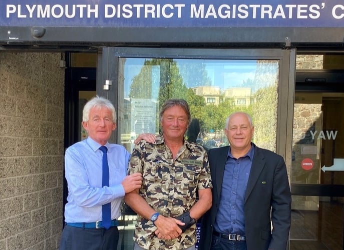 Stephen Coombes, left, former colleague of David Heathfield, centre, and Barry West, regional organiser RMT.