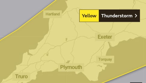 Yellow Warnings of ‘hit and miss’ thunderstorms have been issued by the Met Office for Monday and Tuesday