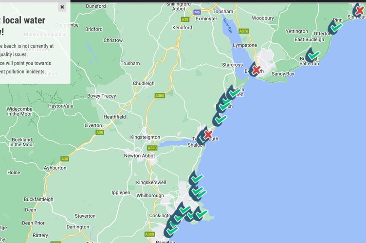 The Safer Seas Service map issued by Surfers Against Sewage today, Wednesday.
SAS (Aug 17) 