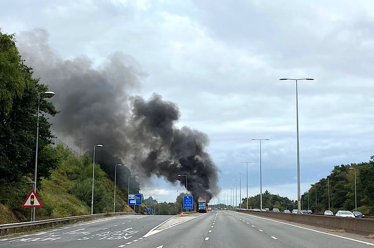 Lorry fire on M5 ©Devon and Cornwall Roads Policing Team