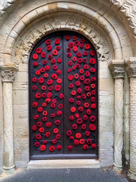 Knitters decorated St John’s Church Bishopsteignton with handmade poppies for Remembrance Day 