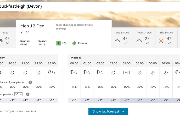 Temperatures will dip again over the next two nights. Image Met Office