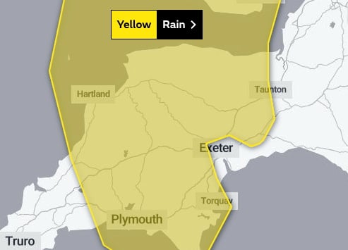 The area covered by the Yellow Warning of heavy rain tomorrow, Wednesday.
Image: Met Office (Dec 27, 2022)