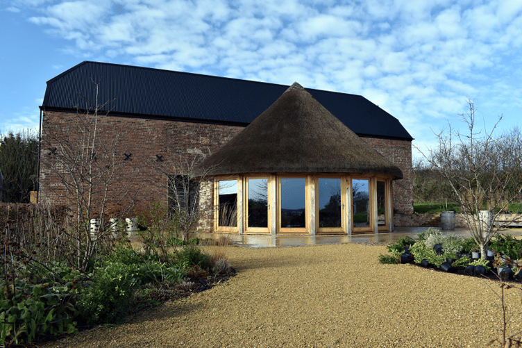 The Grade II* listed barn at Brickhouse Vineyard.