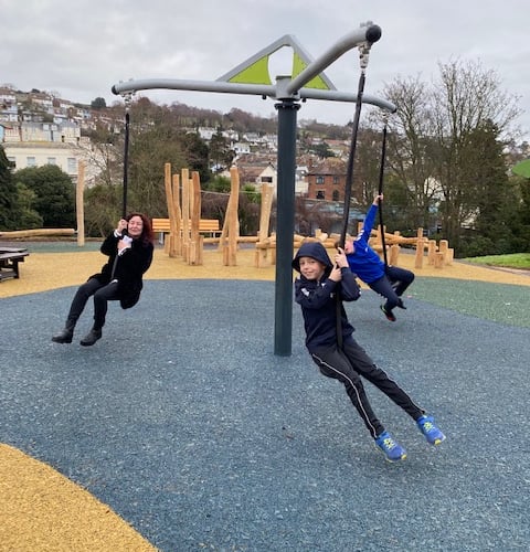 Some of the first children using Dawlish's new play park
