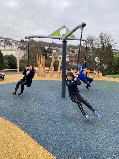 Some of the first children using Dawlish's new play park