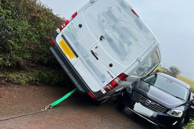Dramatic rescue from two vehicle collision on rural road at Crediton
