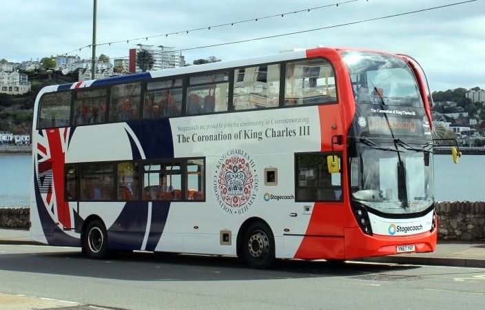 Stagecoach South West's eye catching double decker bus that has been unveiled to celebrate the Kingâs Coronation will be a regular visitor to Newton Abbot.
Picture: Stagecoach (May 2023)