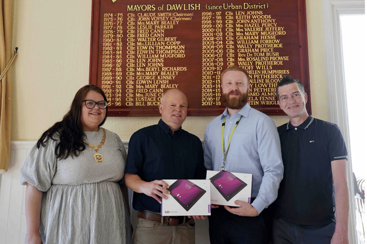 Cllr Rosie Dawson, Robin Blackmore (Dawlish Library Supervisor), Dan Miliffe (Head of Careers and Futures, Oakwood Specialist College) and Alex Dennett (Dawlish Library Customer Service Assistant).