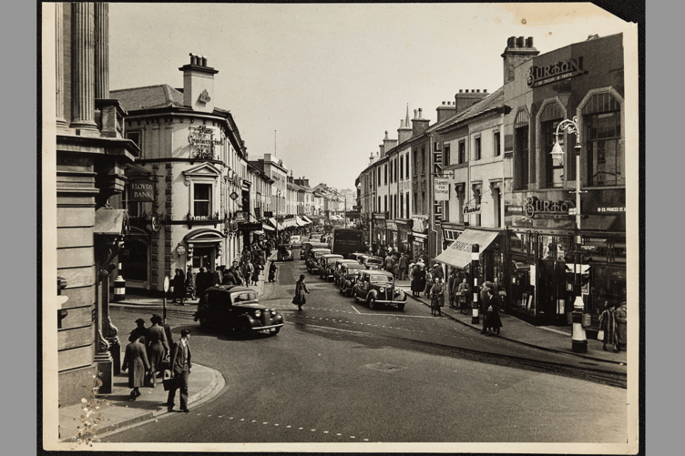 Black and white photograph of Queen Street, Newton Abbot.jpg