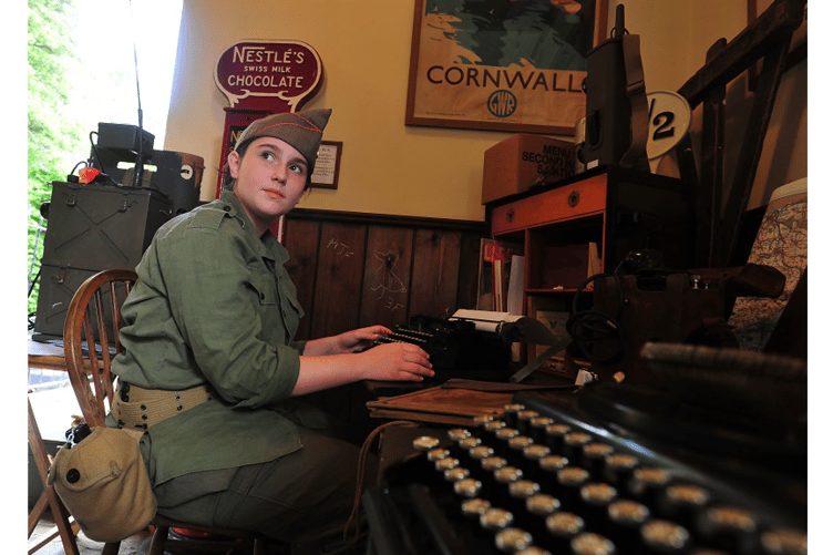 Sorting the bumpf - Nevaeh Ford at work in the typing pool.