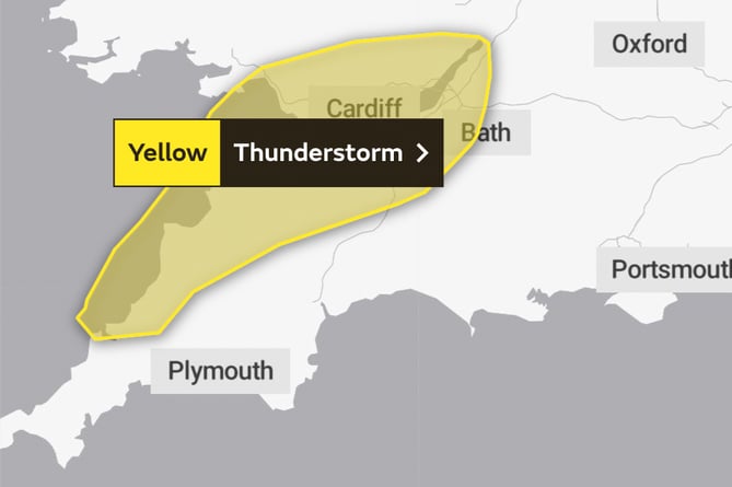 The area covered by today's Yellow Warning of thunder storms.Pcture: Met Office (9-7-23)
