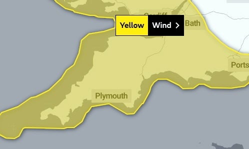 Area affected by Storm Antoni and covered by the updated Yellow Warning from the Met Office.Image Met Office (4-8-23)