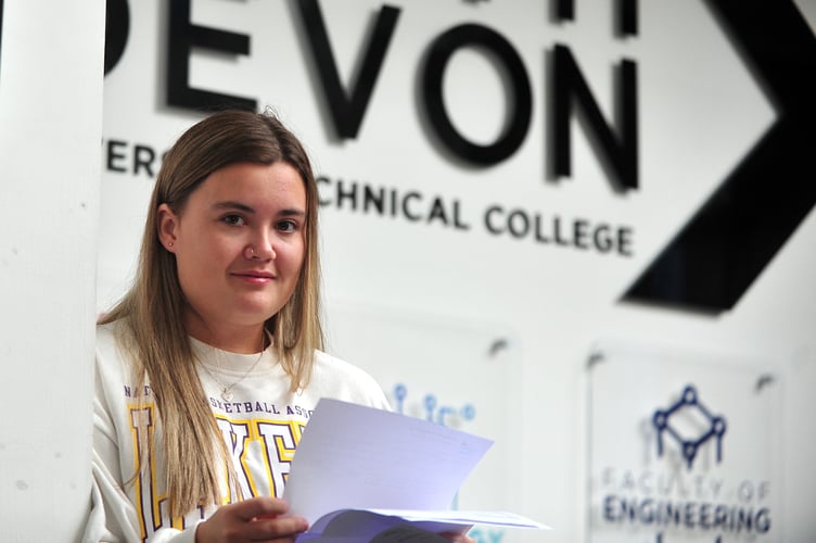 A-Level results at South Devon University Technical College. Aimee Tapp happy with her results gained in Health and AScoial Care and Food and Nutrion. The Ipplepen student will be takign a gap year - mix of work and holiday - before looking for an apprenticeship in the healthcare industry.