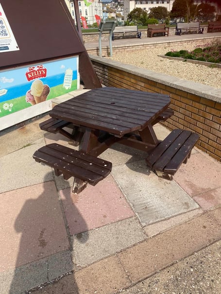 This bench was thrown into the sea at Teignmouth 