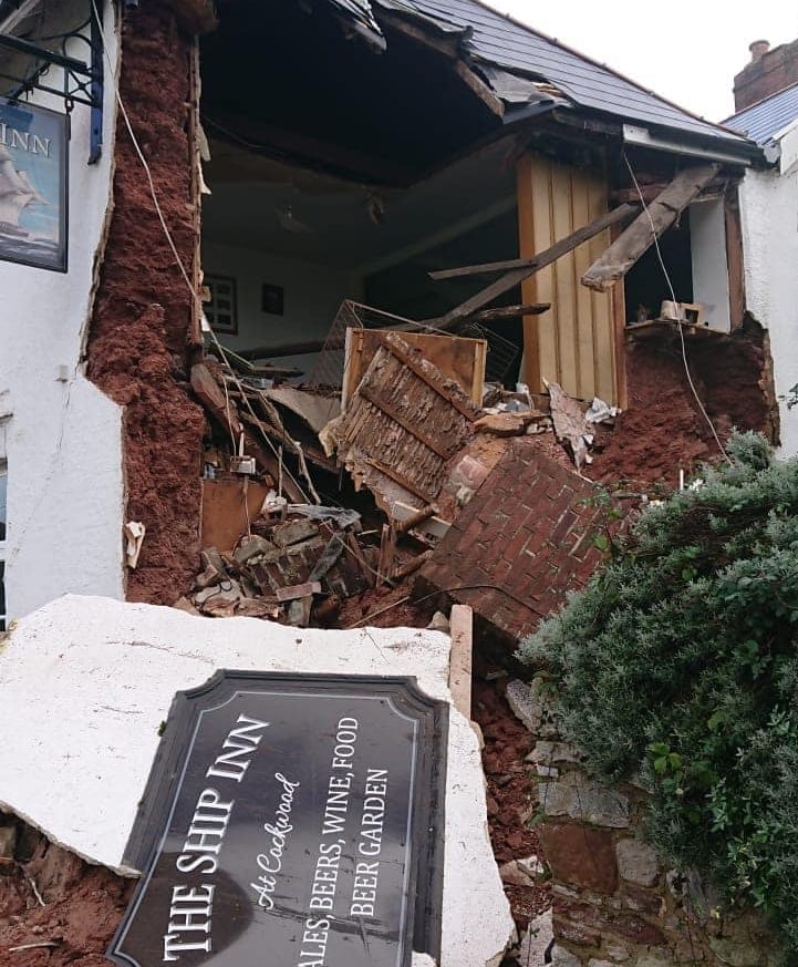 Wall collapsed at the Ship Inn, Cockwood
