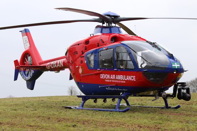 One of the Air Ambulances when it landed in Crediton. AQ 8593