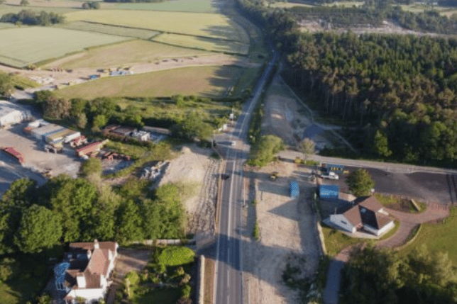 Aerial shot of A382 near Newton Abbot