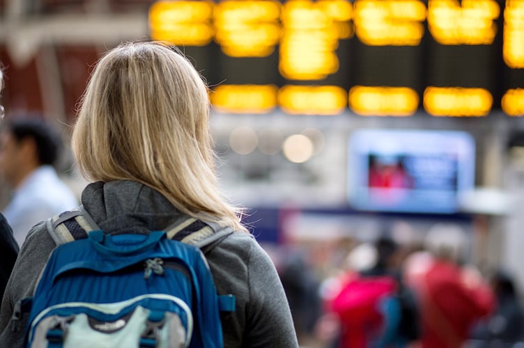 Waiting at a railway station.
