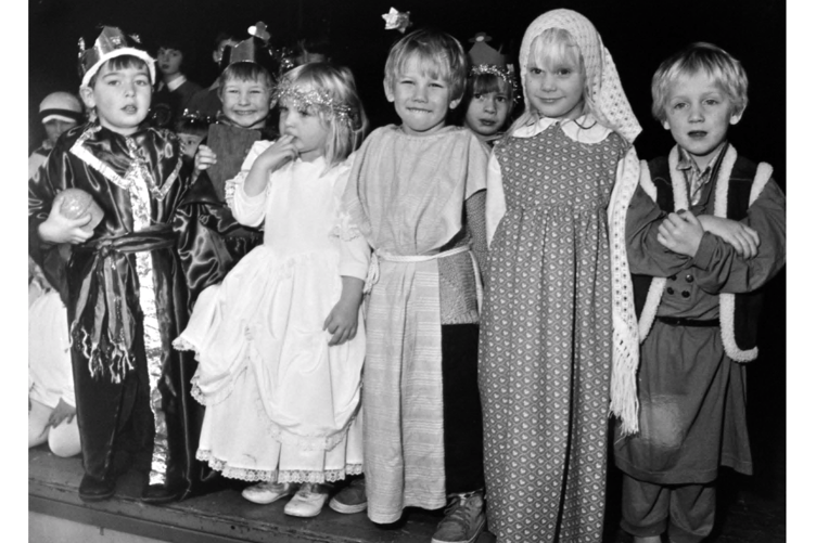 Teign Valley Playgroup nativity play at Christow Village Hall from 1992.