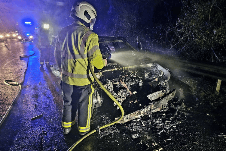Car fire on A38