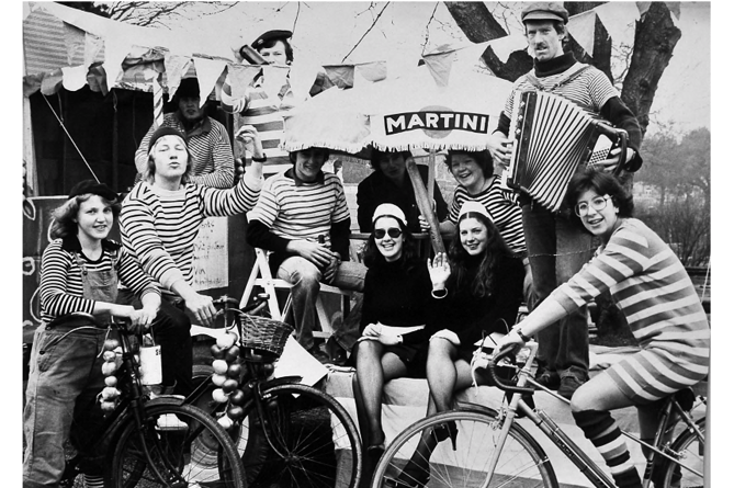 Students from Seale Hayne Agricultural College doing their bit for the Entente Cordiale during Rag Week in February 1980.