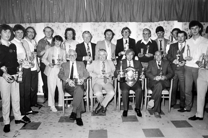 Snooker winners line up for the camera with their trophies at Langdon Social Club in May 1986