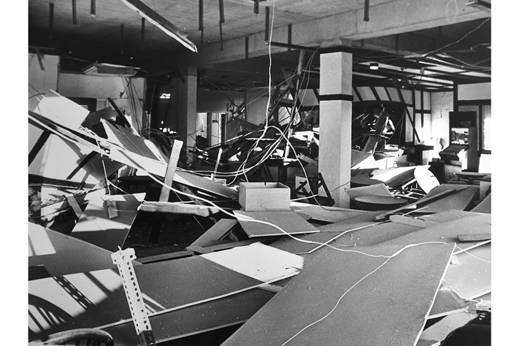 The shattered interior of Pollyannas wine bar