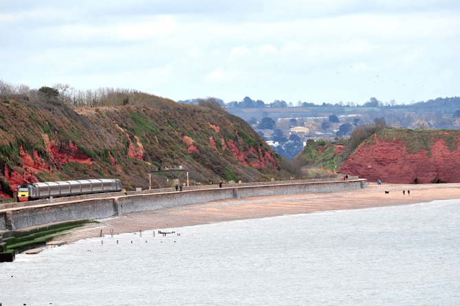 Part of the sea wall at Dawlish without safety railings