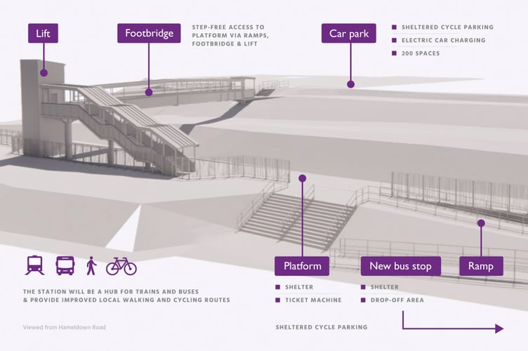 A plan of the proposed new station near Okehampton.
