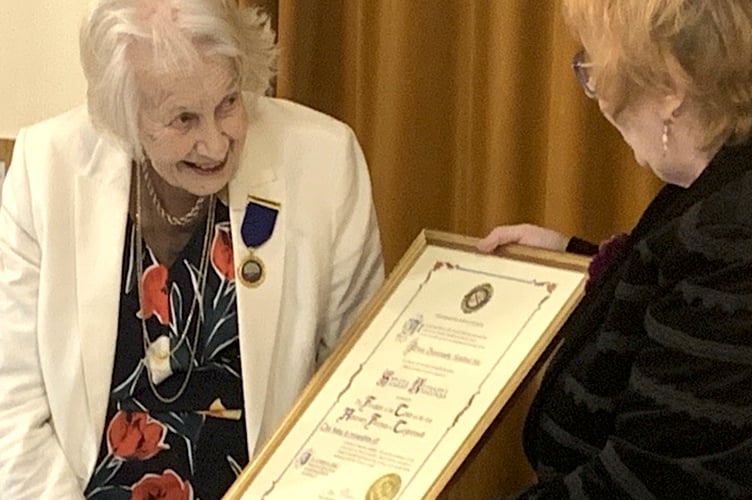 Sylvia Russell being awarded the Freedom of the Town
