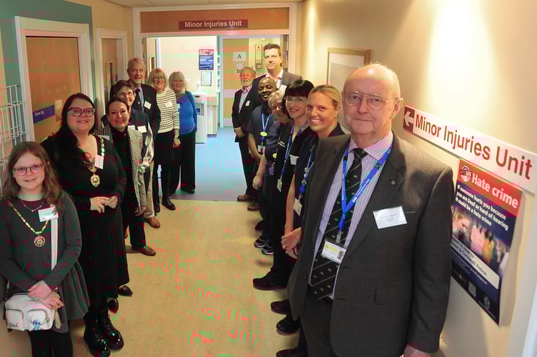 Official re-opening of the MIU at Dawlish Hospital. Torbay and South Devon NHS Foundation Trust chairman Sir Richard Ibbotson (front right) with staff and guests at the MIU