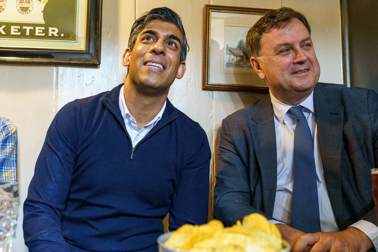 Prime Minister Rishi Sunak popped into the Drewe Arms Community Pub at Drewsteignton for a pint of pop.
The PM, a teetotaller, was visiting the pub which has been taken into community ownership, with Work and Pensions Secretary Mel Stride as he hit the election trail in Devon.