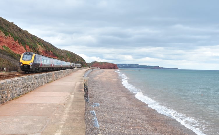 Photo: Steve Pope MDA060323A_SP002
Dawlish. Coast view towards Dawlish Warren showing seawall and train