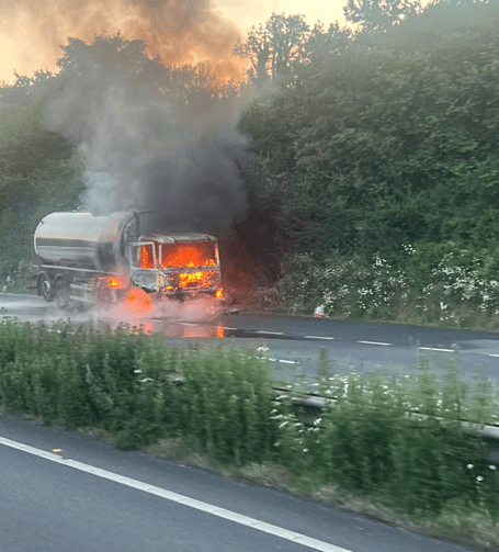 Milk tanker fire on A38 near Ivybridge