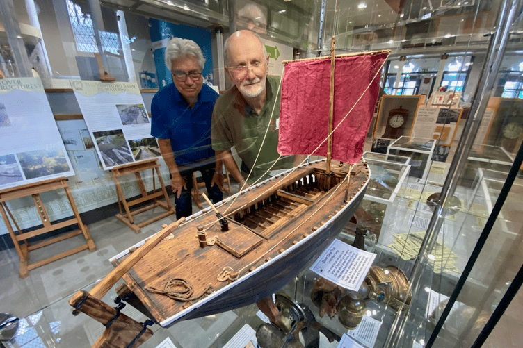 Graham Walker and Paul Taper with a model canal barge
