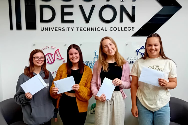 South Devon UTC Health and Social Care students. From left: Ellie Blaiklock, Freya White, Lauren Tapp, Freya White