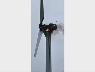 Wind turbine severely damaged by fire
