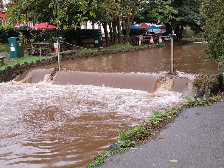 Rising water levels on the Brook in Dawlish. Photo Noreen Goodchild.