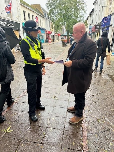 Police with Tom Hirst of Newton Abbot Security Trust 