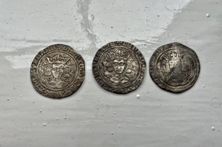 Three coins found by Paul May at the site a mile away from Okehampton castle. (Picture: Paul May). 