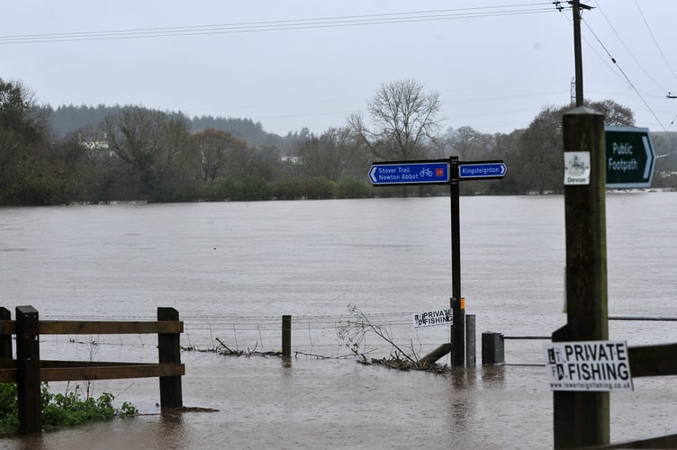Storm Bert. Flooding between Teigngrace and Kingsteignton after the River Teign burst its banks