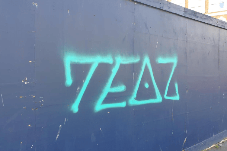 Graffiti featuring the word ‘TEAZ’ appeared at various locations in the town overnight between Saturday, September 7 and Sunday, September 8.